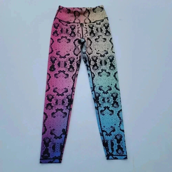 Yelete Active Black Pink Multi Women's Snakeskin Print Leggings Stretch sz Small - Picture 1 of 7